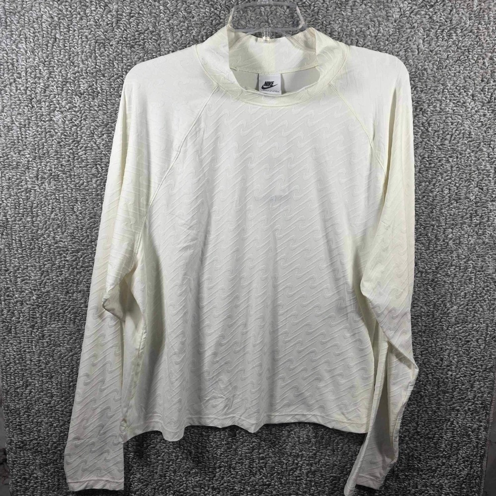 Nike‎ Long Sleeve Top Off White Jacquard Swoosh Mock Neck - Women 2X